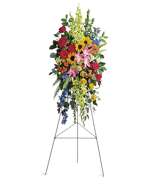 Colorful floral arrangement on a stand