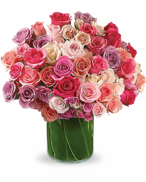 Bouquet of pink, red, and white roses